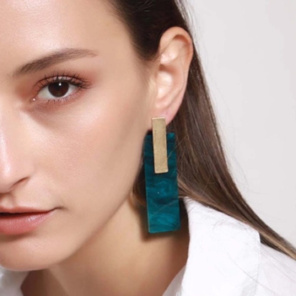 Anthropologie Green Acrylic and Gold Earrings